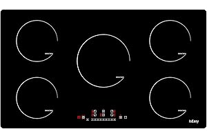 Induction Hob 5 Zone, IsEasy 90CM Electric Cooktop 8600W Built-in Induction Plate with Boost Function, Black Glass, Touch Control, Child-safety Lock&Timer