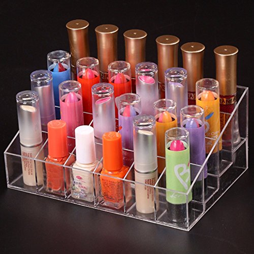 cdet Lippenstift Halter, transparent Kunststoff Trapez 24 Raster Display Ständer Kosmetik Organizer Fall - 6