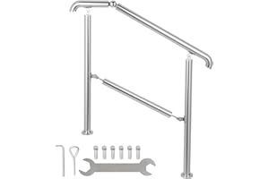 Happybuy 3 Step Railing Stainless Steel Transitional Handrail fit for Level Surface and 1 to 3 Steps Adjustable Stair Railing Indoor Outdoor Step Railings 220lb Capacity W/Installation Kit Porch DIY