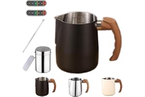 ZUQUIK 600ml Jarra Leche Barista Acero Inoxidable,Jarra Espumadora Leche,Jarra para Espumar Leche con Marca de Medición 20oz,Jarra Leche Cafetera para Capuchino,Espresso,Latte Art,Agitador de Cacao,Negra