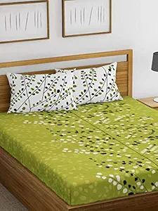 Huesland by Ahmedabad Cotton 144 TC Cotton Single Bedsheet with 1 Pillow Cover - Green,Modern