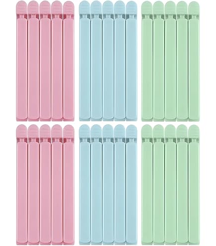 ouhos Zakclips, 12 stuks, sluitclips, zwart, kleurrijke clips voor zakken, zakken en vrieszakken, sluitklemmen keuken, afdichtingsclip, zakclips, herbruikbare zakclips