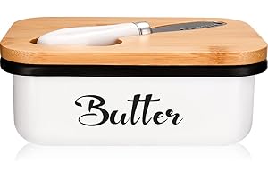 AISBUGUR Butter Dish with Lid, Metal Butter Dish with Multi-Functional knife, Lightweight Unbreakable Butter Container for Countertop Upgrade Double Silicone Seal, 14x5x9cm,White