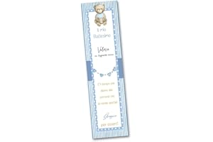 PRINTSERVIS 30 Segna libro per festa Battesimo personalizzabile 40x150 stampato su cartoncino 300gr per bimbo/a pronto per l'utilizzo e facile da compilare (Orsetto Azzurro)