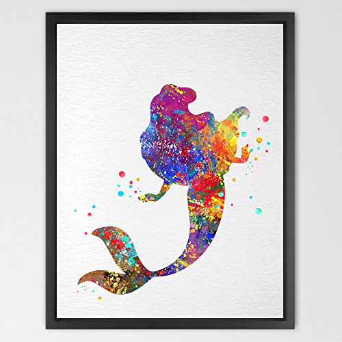 Dignovel Studios A4 Mermaid Ariel Disney Princess watercolour Art Print Wall Art Poster Girls Room Decor Art Wall Hanging Kids Art Birthday gift Wedding Gift N015-Unframed