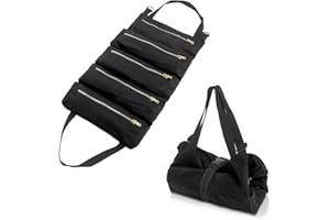 Bolsa para Herramientas,RealPlus Bolsa Enrollable con 5 Bolsillos con Cremallera,Organizadora de Herramientas Portátil,Adecuado para/Carpintería/Electricista/Reparación de Automóviles(Negro)