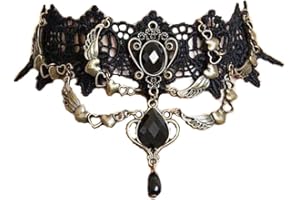 Clataly Gothic Black Sexy Lace Necklaces Tassel Collar Choker Halloween Party Accessories for Women Girls (Black necklace 10)