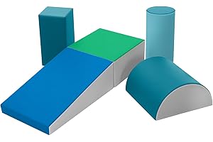 JungleDove Indoor Soft Play Equipment for Toddlers: 5 PCS PU Leather Baby Soft Play Set for Climbing and Crawling - Foam Blocks Toys for Kids Motor Development (Modernen)
