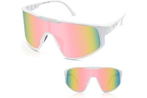 ‎OULIQI OULIQI Fahrradbrille Polarisierte Sonnenbrille,Sportbrillen Herren Damen UV400 Sportbrille Schnelle Brille mit Wechselgläser für OutdoorSportarten Fischen Radfahren Laufen (PINK)