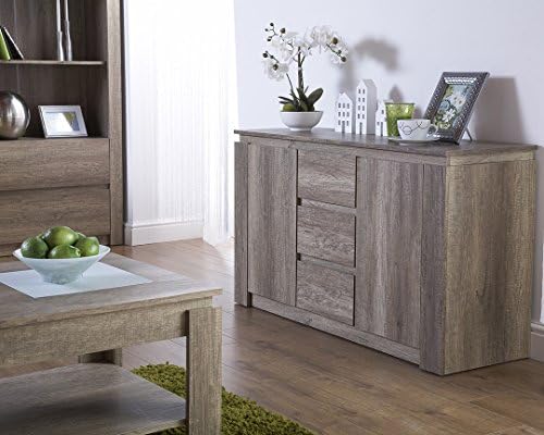 SUPERB UNIQUE 3D OAK FINISH CANYON SIDEBOARD LIVINGROOM FURNITURE WITH 2 DOORS &amp; 3 LARGE DRAWERS EXCLUSIVE VFUK