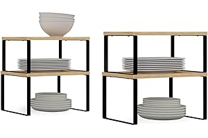 IDMarket - Lot de 4 étagères de rangement empilables DETROIT stockage vaisselle, organisation placard design industriel