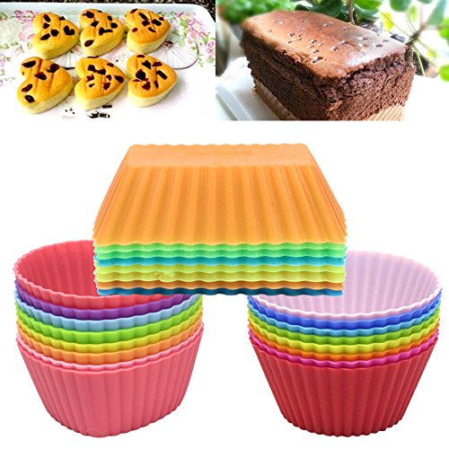 Goodlucky365 24 Stück Silikon Muffinform Backform Cupcake Muffinförmchen Silikon Muffin Form(8 Stück Rund, 8 Stück Herz, Stück Rechteck) Hitzebeständig 480°F Backenform - 5