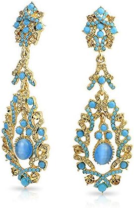 Boho Large Prom London Blue Cats Eye Crystal Prom Pageant Statement Chandelier Earrings For Women Gold Plated Alloy