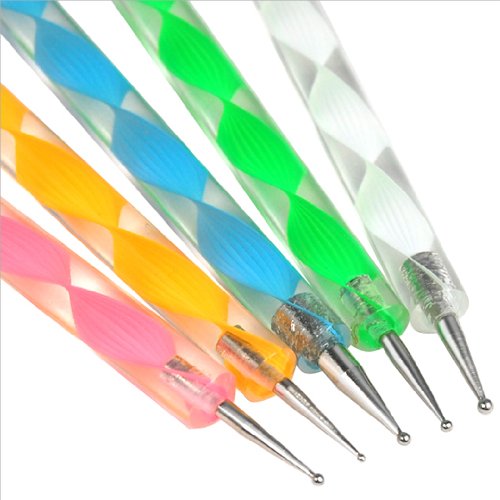 Eplayer® Set of 5 Multi Coloured Swirl Double Ended Nail Art Marbleizing/Dotting tools