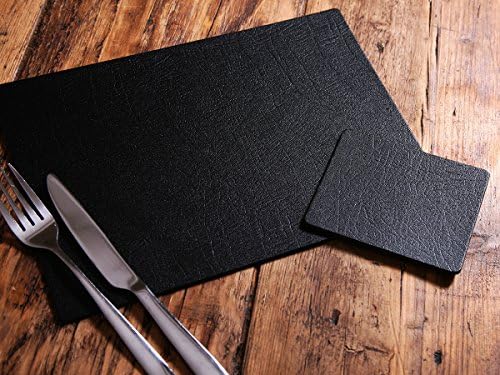 Set of 6 Classic Black Leatherboard Placemats and 6 Coasters, UK Made