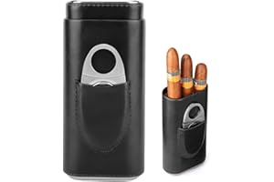 ‎AOREUN Aoreun Zigarrenetui für 3 Zigarren, Leder Zigarren Etuis mit Zigarrenschneider aus Edelstahl, Leder Zigarrenetui, Zigarren Humidore, Tragbarer Humidor Zigarren für Reise Kurztrips (Schwarz)