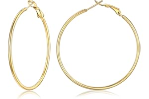 FOCALOOK Boucles d'Oreilles Créoles Femme Argent/Plaqué Or/Noir en Acier Inoxydable 30mm/50mm/70mm/100mm Grands Anneaux Oreilles Cercles Bijoux Cadeaux pour Femmes Hypoallergénique