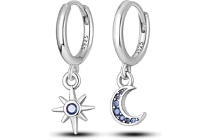 NARMO Pendientes dangle Drop 925 pendientes de Zirconia cúbica femenina de plata esterlina pendientes Luna y estrella pendientes Dream Catcher pendientes femeninas