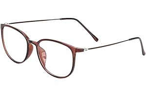 LONTG Retro Brille ohne stärke Student Slim-Brille Damen Herren Nerdbrille mit Klarer Linse Leichte Brillenfassung Modische Runde Dekobrille Streberbrille Unisex Lesebrille für Computer PC mit Brillenetui