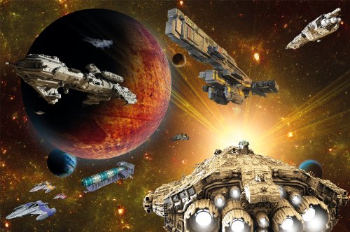 Poster Galaxy Adventure Wandbild Dekoration Raumfahrt-Mission space-shuttle science-fiction Raumschiff Weltraum All Stern | Wandposter Fotoposter Wanddeko Wandgestaltung by GREAT ART (140 x 100 cm)