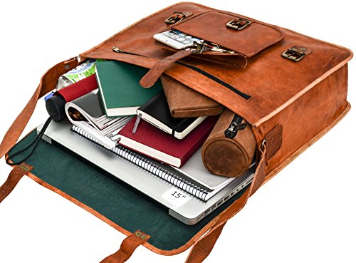 Gusti Leder nature „Tom“ Umhängetasche Laptoptasche 17 Zoll Vintage Notebooktasche Businesstasche Schultertasche Arbeitstasche Netbook Tasche Aktentasche Braun U27n-2 - 3