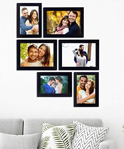 Paper Plane Design Collage Photo Frames (Set of 6, Wall Hanging),Black