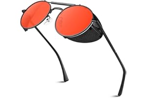 SUNIER Retro Round Polarised Steampunk Sunglasses Side Shield Goggles Gothic Sun Glasses with 100% UV400 Protection