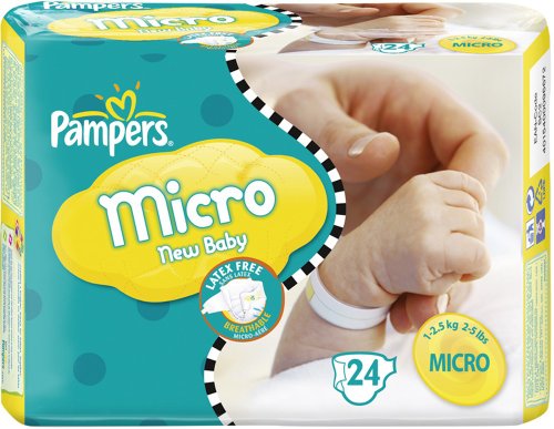 Pampers New Baby Size 0 (1-2.5 kg) Micro Nappies - Pack of 24