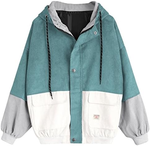 BA Zha Women Long Sleeve Corduroy Patchwork Oversize Jacket Windbreaker Coat Overcoat Tunic Loose Crop Slash Neck Sweater Coat Pullover Sweatshirt Tops Sexy Blouse Jumper Overcoat (XL, Blue)