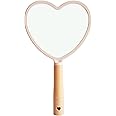 SVS ONLINE Wood Hand Mirror Heart Shaped Handle Makeup Mirror Travel Handheld Mirror Cosmetic Handle Mirror Bathroom Mirror For Women Makeup Salon Travel Pack of 1, Framed, Wall, Multi-coloured
