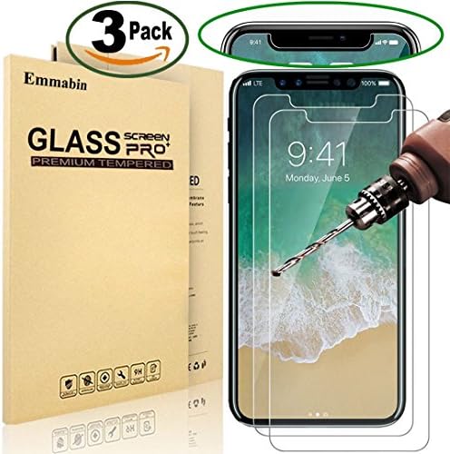 [3 Pack] iPhone X Screen Protector, Emmabin 0.26mm 9H Tempered Shatterproof Glass Screen Protector Anti-Shatter Film for iPhone X [3D Touch Compatible] Mode：EBiX3P01