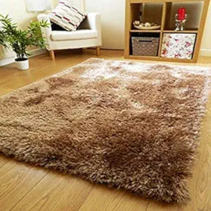 Naze Modern Polyester Anti Slip Shaggy Fluffy Fur Rug and Carpet for Living Room, Bedroom (Gold, 2x3 feet)