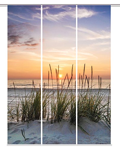 Home fashion 88790-111 natur „EVENING“ Digitaldruck Schiebevorhang 3-er Set, Stoff, natur, 245 x 60 x 245 cm - 2