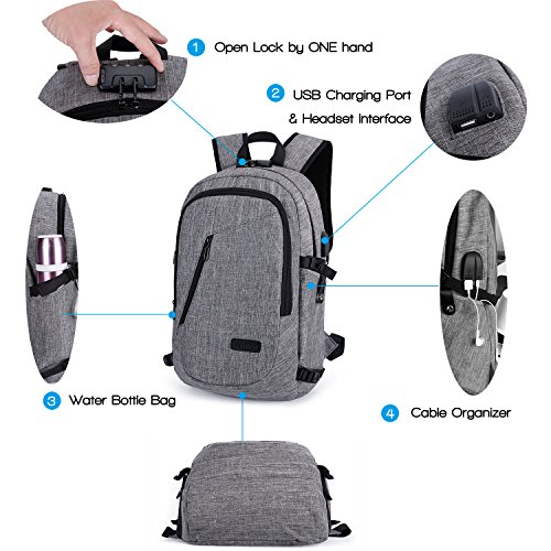 WinCret 15 6 Zoll Diebstahlschutz Laptop Rucksack - Anti-Diebstahl Lock Studenten Backpack mit USB Kabel und Anschluss f  r Damen Herren     Laptop Co