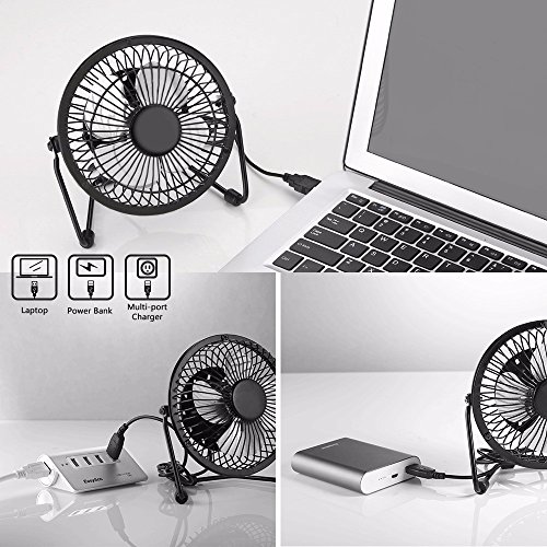 EasyAcc 4 Zoll Mini USB Ventilator desktop Lüfter Neigbar Für Den Schreibtisch Klein, Kompakt Und Kraftvoll, Mit An/Ausschalter – Schwarz - 4