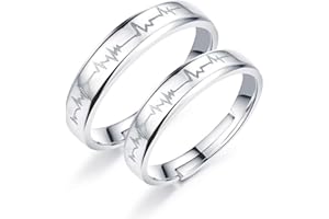 EQLEF Herzschlag-Ring, 1 Satz Elektrokardiogramm-Versprechen-Ring-Paare öffnen justierten Ring für Hochzeits-Band-Verlobungsringe