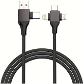 MODDESTORE USB Type-C 5'i 1 Arada &Ccedil;oklu Hızlı Şarj Kablosu Lightning Micro Usb 1m Siyah