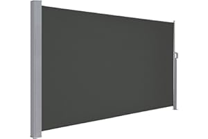 Larmnee EGY183TBP02 Extendible Side Wall Awning, 180 x 300 cm, Privacy Screen, Sun Protection, Opaque Side Roller Blind for Balcony, Garden, Patio, Dark Grey