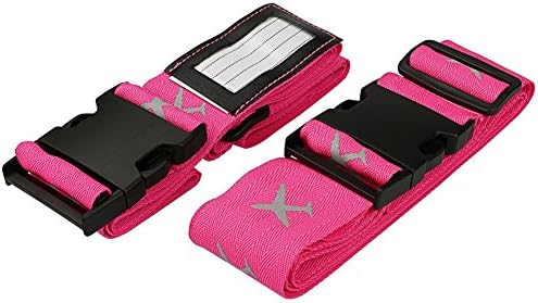 Adjustable Heavy Duty Long Luggage Strap Suitcase Belt Tag Travel Bag Accessories, Night Vision Effect/Cross Bundled Technology, 2-Pcs (Pink)