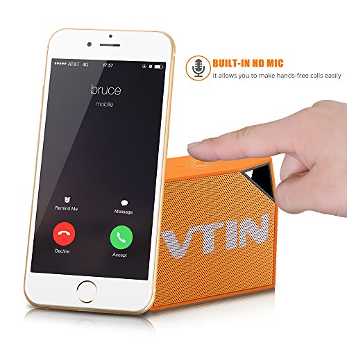 [IP67 Waterproof Speaker] Vtin Cuber Bluetooth 4.0 Speaker, 5W Audio Driver, 8 Hour Playing Time, Built in Waterproof Mic For Shower/Home/Outoor For iphone 7 / 7 plus, Smartphones, Tablets, Laptops, PC and All Bluetooth Devices - Orange