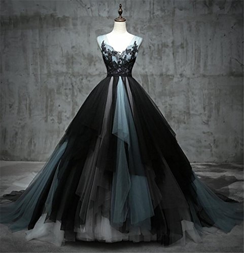 Preisvergleich Produktbild ELEGENCE-Z Qualitäts-Schwarzes Hochzeits-Kleid, Luxuxmaschen-Sleeveless Großes Hinteres Jährliches Sitzungs-Bankett V-Ansatz Sexy Mode-Kirchen-Kleid,XL