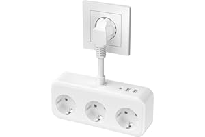 Doppelstecker für Steckdose, Mehrfachsteckdose mit USB, 3 Fach Steckdose, 6 in 1 Steckdosenadapter Verteilersteckdose, 0.1M Kurz Verlängerungskabel Mehrfachstecker, für Büro, zu Hause - Weiß KEAGAR