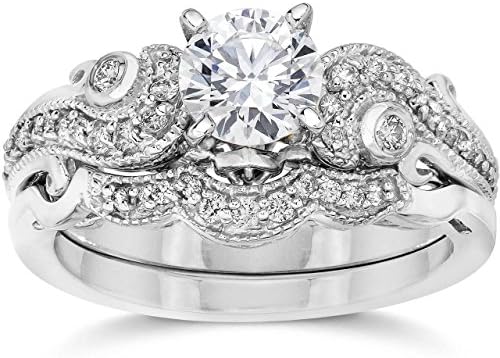 Emery 3/4Ct Vintage Diamond Engagement Wedding Ring Set 14K White Gold (14ct White Gold, H 1/2)