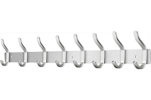 MEIJO Garderobenhaken Edelstahl, Hakenleiste Kleiderhaken Wand mit 8 Haken, Garderobe Garderobenleiste Wandgarderobe für Schlafzimmer Bad Küche (Silber, 8 Haken)