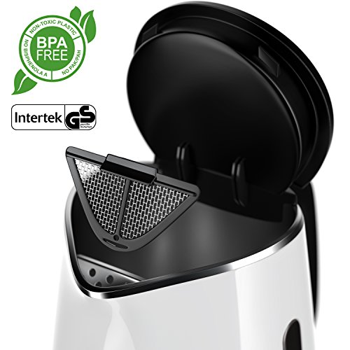 Arendo – Edelstahl Wasserkocher mit Temperatureinstellung | 7 wählbare Temperaturstufen 40° C – 100° C | 3 Tasten (Temperatureinstellung + Warmhaltefunktion + ON/Off) | BPA frei | LED-Display | integrierter Kalkfilter | 1,5 Liter | 1850 – 2200 Watt | 360° drehbarer Kontaktsockel | doppelwandiges Edelstahlgehäuse | weiß - 3
