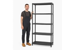 Top Home Solutions® 5 Tier Heavy Duty Plastic Shelving Unit 184 x 90 x 44 Cm – Large, Freestanding, No Tools Assembly Shelving Sturdy Storage Rack for Garage, Workshop, Shed, Warehouse, Garden