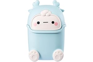 YUZITA Cestino in plastica può creativo mini cestino desktop con coperchio piccolo home office pulizia cestino desktop contenitore con 50 sacchi rifiuti (Verde)