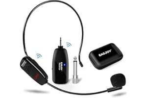 EASJOY Microfono Senza Fili,Microfono ad Archetto Wireless,UHF Wireless Microphone con Display Digitale a LED,per Amplificatore/Altoparlante/Sistema PA