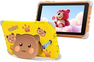 GENERIC Nodizz Kids Tablet 7" HD, Android 15, 4GB RAM 64GB ROM, 3200mAh Battery, SIM Card Slot, Ages 2–12, Drop-Resistant Case, Educational Apps (Yellow)