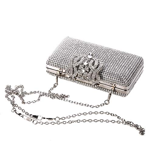 Adoraland Argento Donna Pochette Borsa Tracolla de Cerimonia Elegante con Catena per Festa e Matrimonio